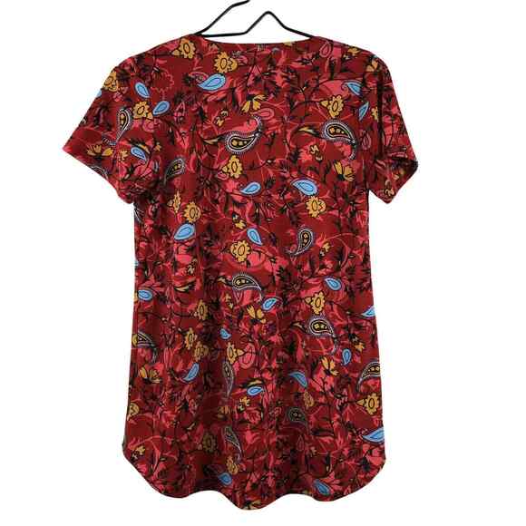 LuLaRoe Women’s T Shirt Size XS Red Floral Paisley Black Yellow Blue - Picture 3 of 6